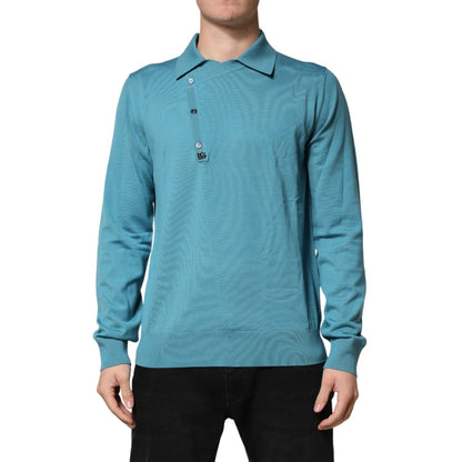 Dolce & Gabbana Teal Wool Collared Polo Pullover Sweater