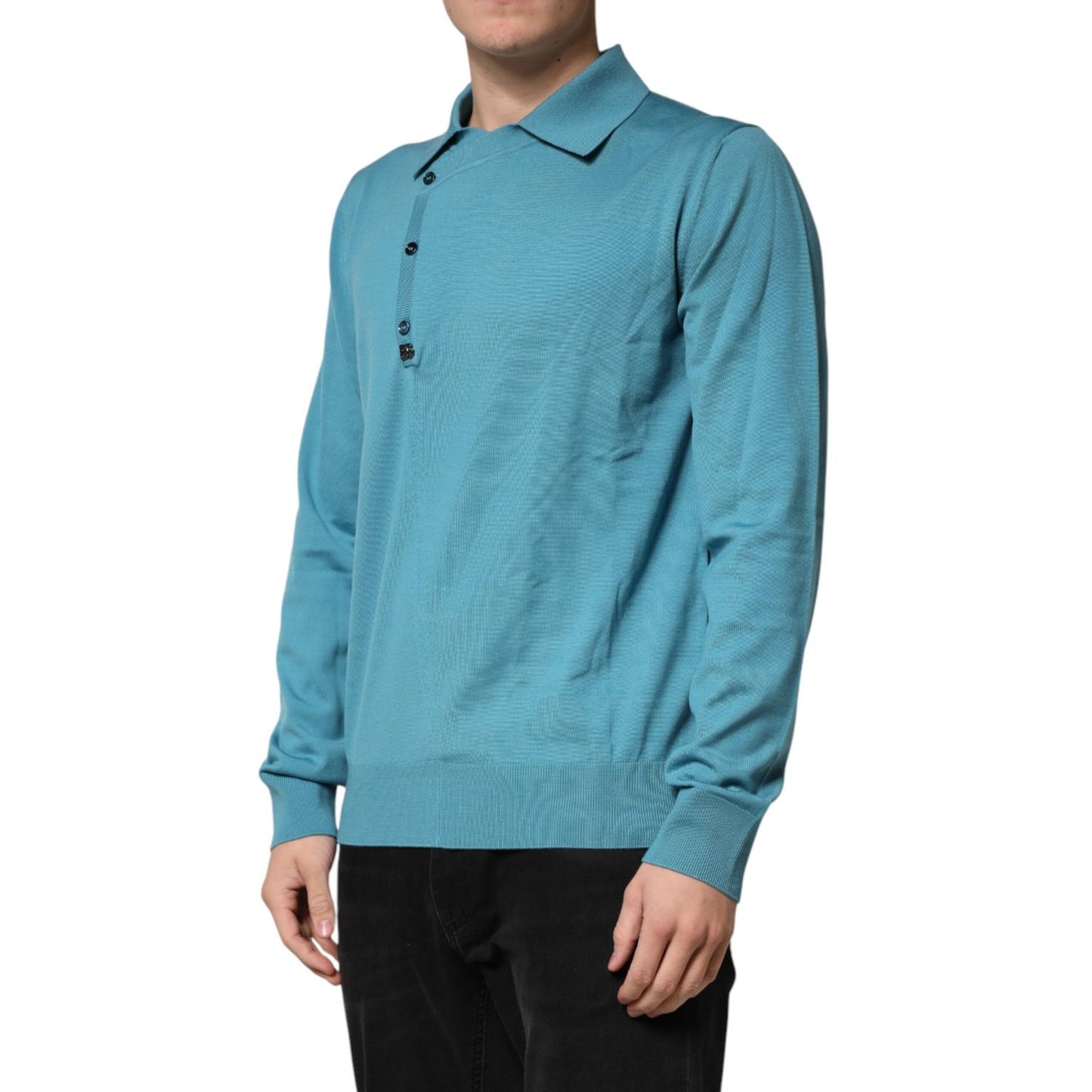 Dolce & Gabbana Teal Wool Collared Polo Pullover Sweater