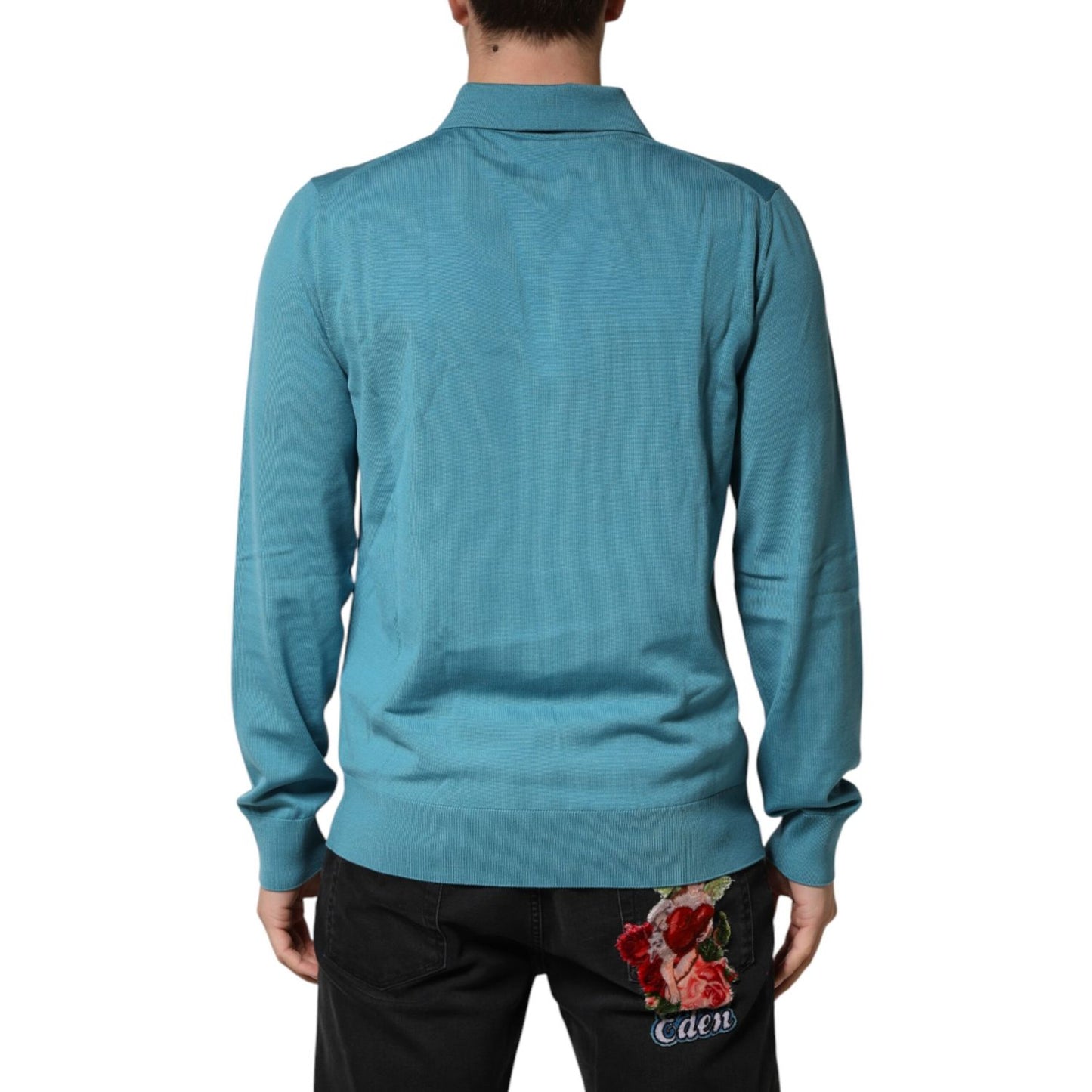 Dolce & Gabbana Teal Wool Collared Polo Pullover Sweater
