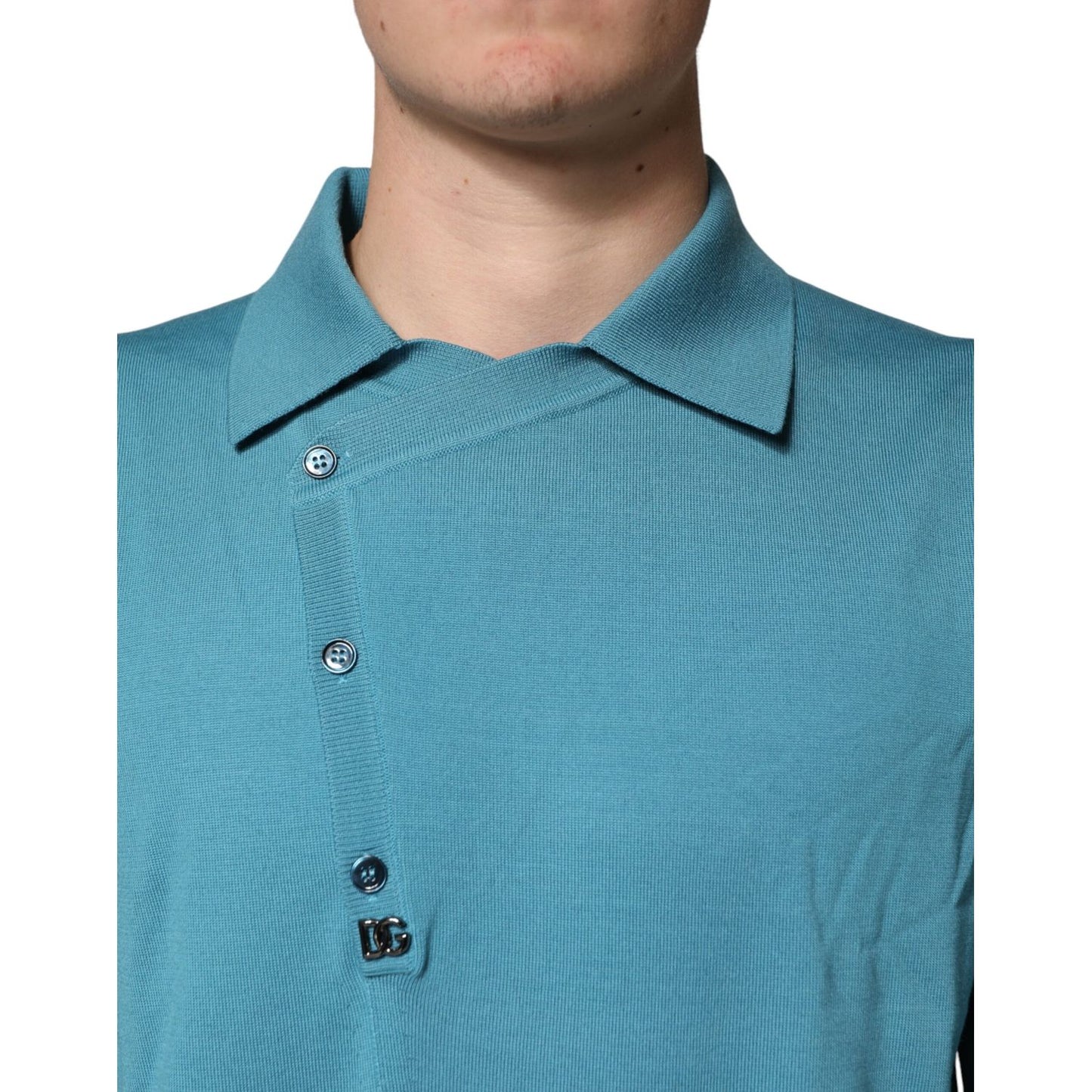 Dolce & Gabbana Teal Wool Collared Polo Pullover Sweater