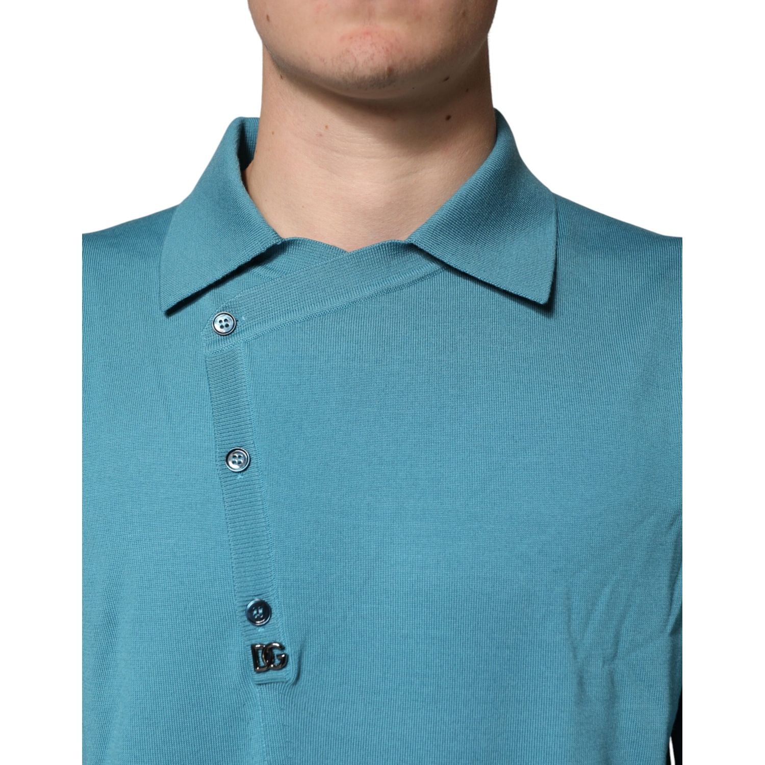 Dolce & Gabbana Teal Wool Collared Polo Pullover Sweater