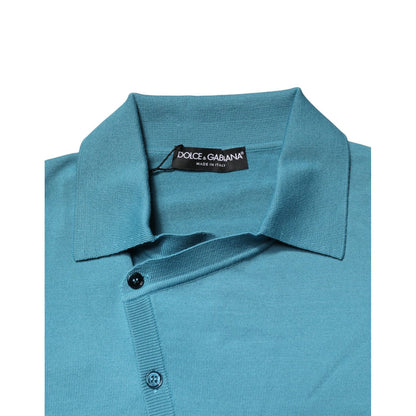 Dolce & Gabbana Teal Wool Collared Polo Pullover Sweater