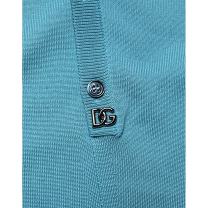 Dolce & Gabbana Teal Wool Collared Polo Pullover Sweater