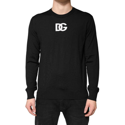 Dolce & Gabbana Black Wool DG Crew Neck Men Pullover Sweater