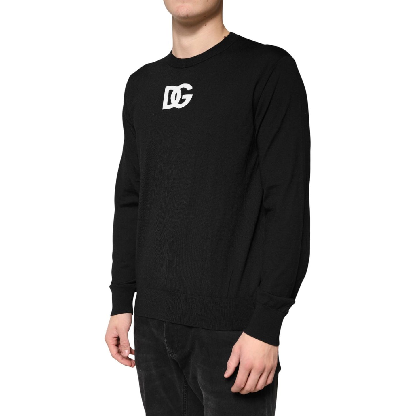 Dolce & Gabbana Black Wool DG Crew Neck Men Pullover Sweater