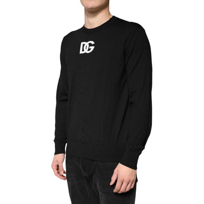 Dolce & Gabbana Black Wool DG Crew Neck Men Pullover Sweater
