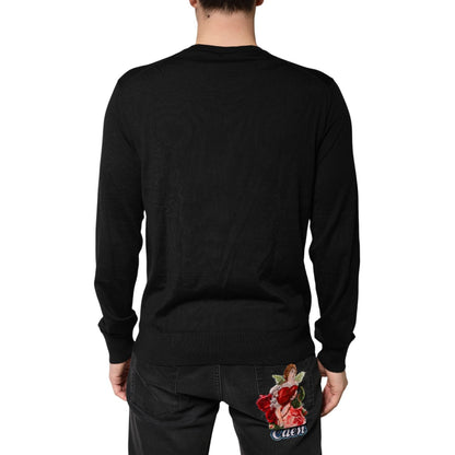 Dolce & Gabbana Black Wool DG Crew Neck Men Pullover Sweater
