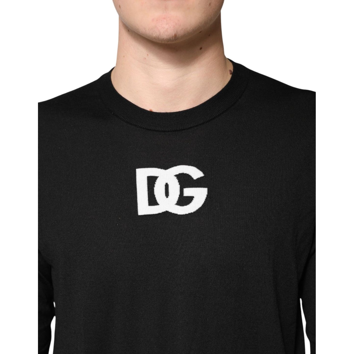 Dolce & Gabbana Black Wool DG Crew Neck Men Pullover Sweater
