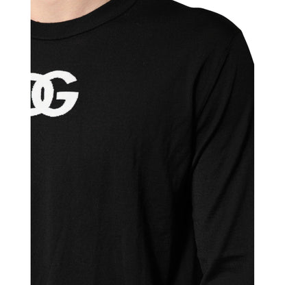 Dolce & Gabbana Black Wool DG Crew Neck Men Pullover Sweater