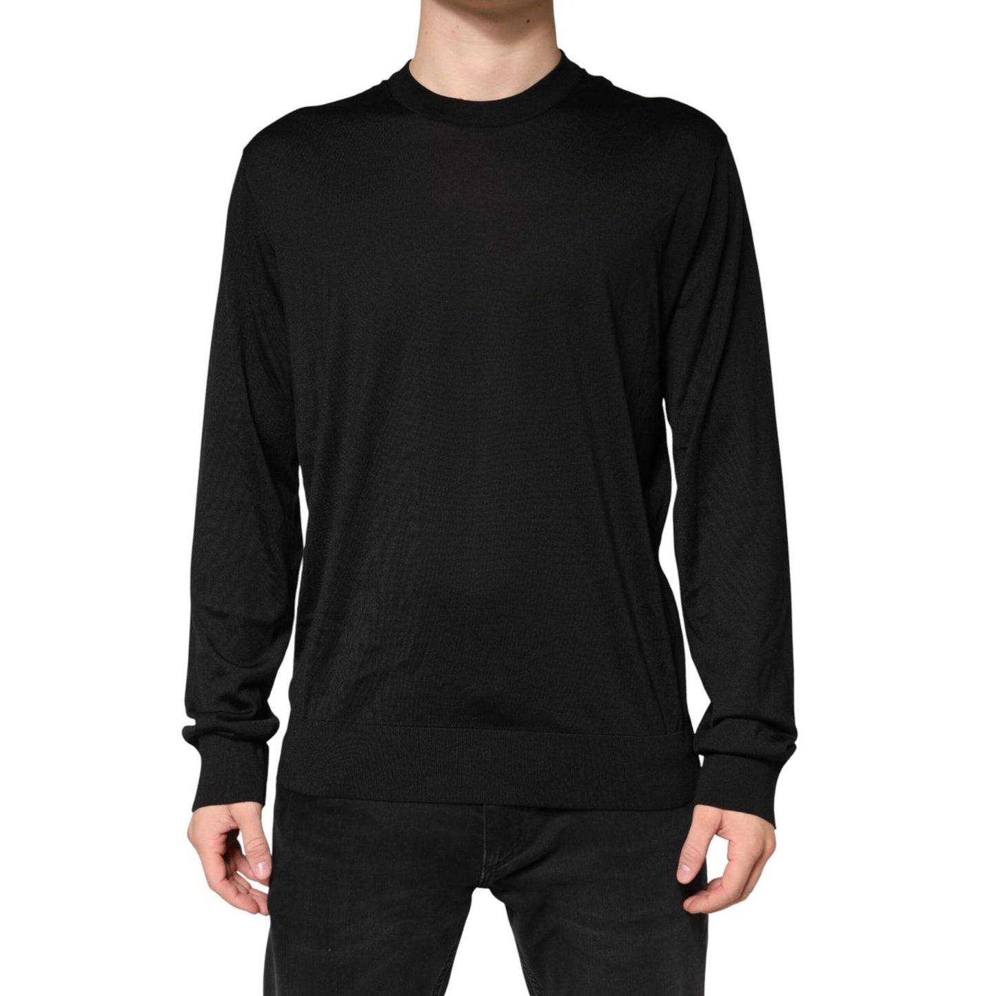 Dolce & Gabbana Black Silk Men Crew Neck Pullover Sweater