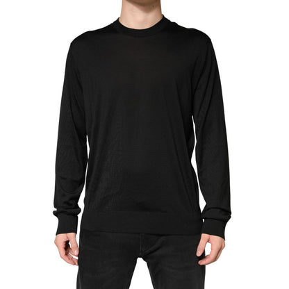 Dolce & Gabbana Black Silk Men Crew Neck Pullover Sweater