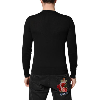 Dolce & Gabbana Black Crest Wool Crew Neck Pullover  Sweater