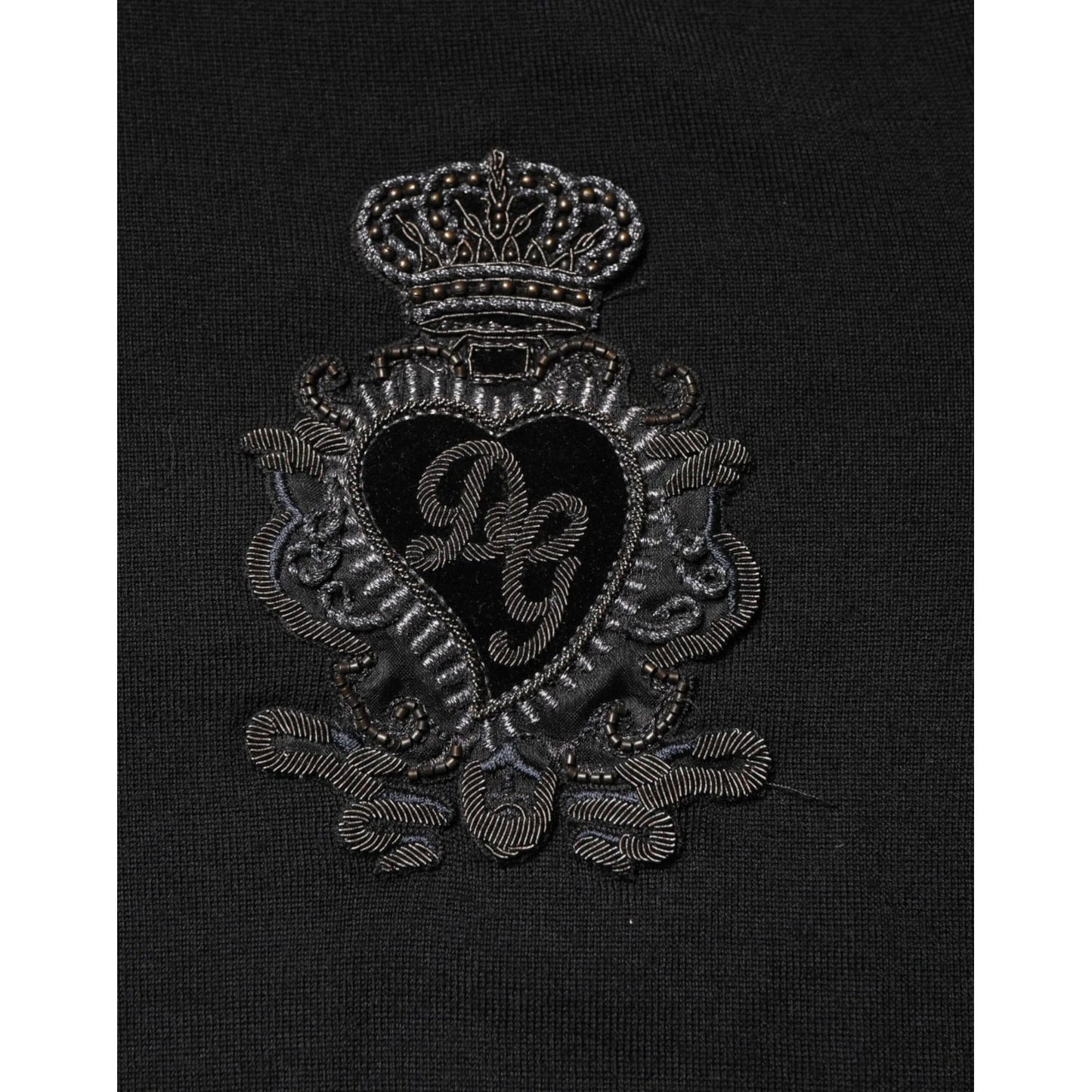 Dolce & Gabbana Black Crest Wool Crew Neck Pullover  Sweater
