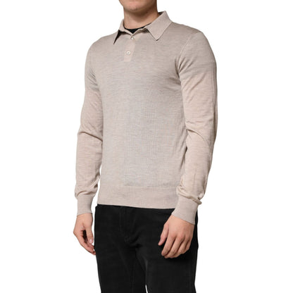 Dolce & Gabbana Beige Cashmere Collared PoloPullover  Sweater