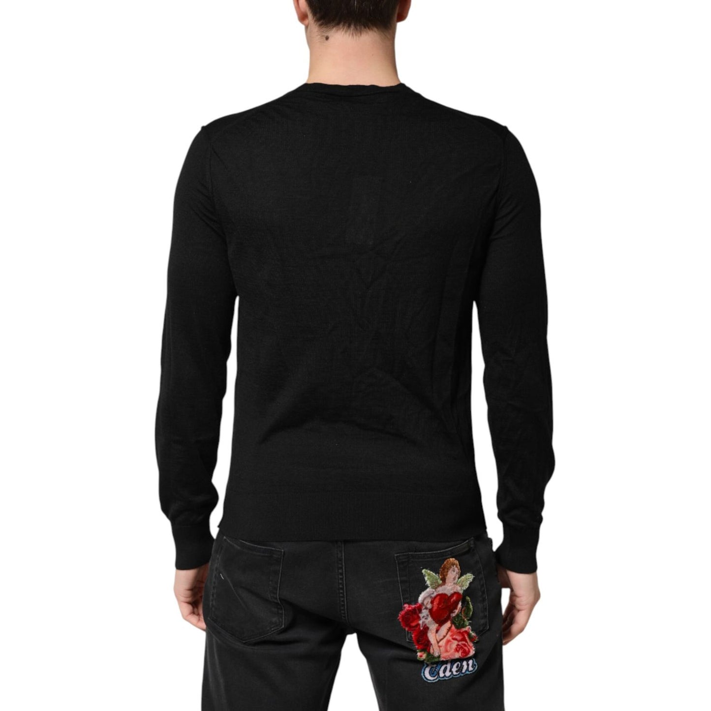 Dolce & Gabbana Black Cashmere V-Neck Men Pullover Sweater