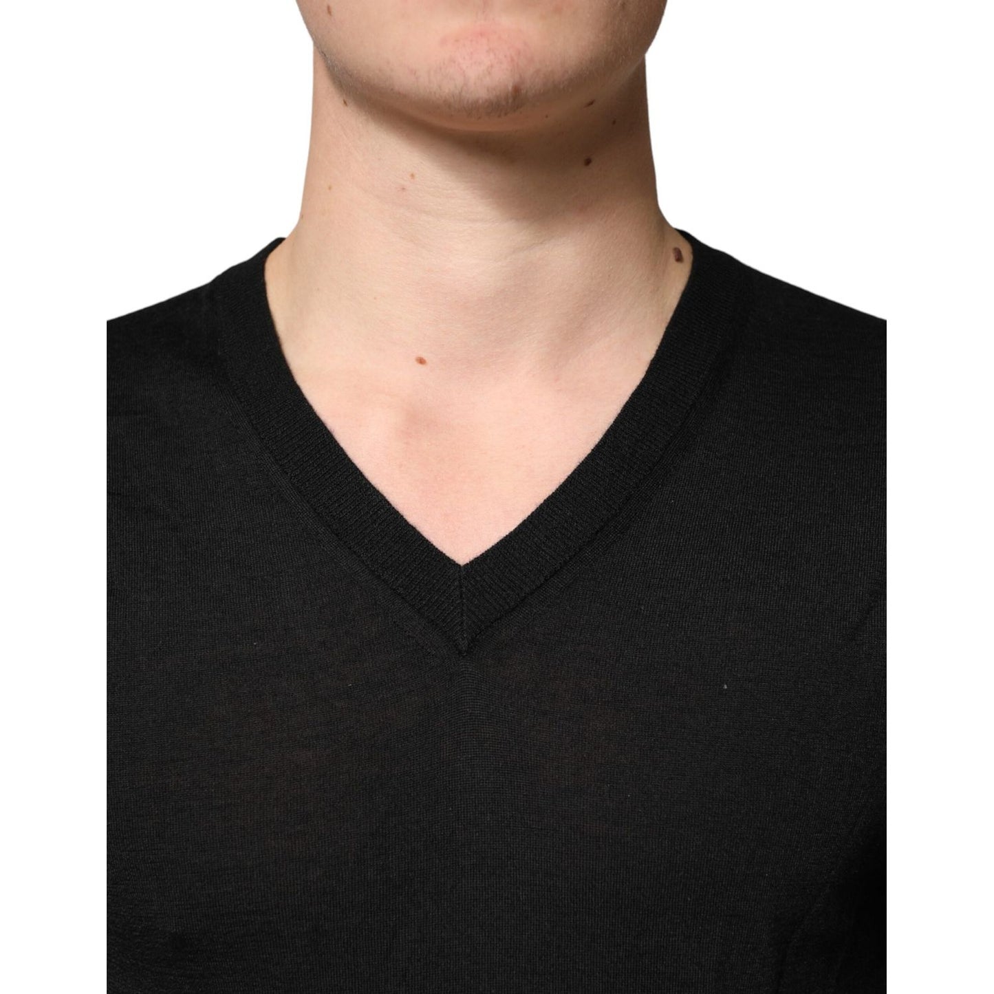 Dolce & Gabbana Black Cashmere V-Neck Men Pullover Sweater