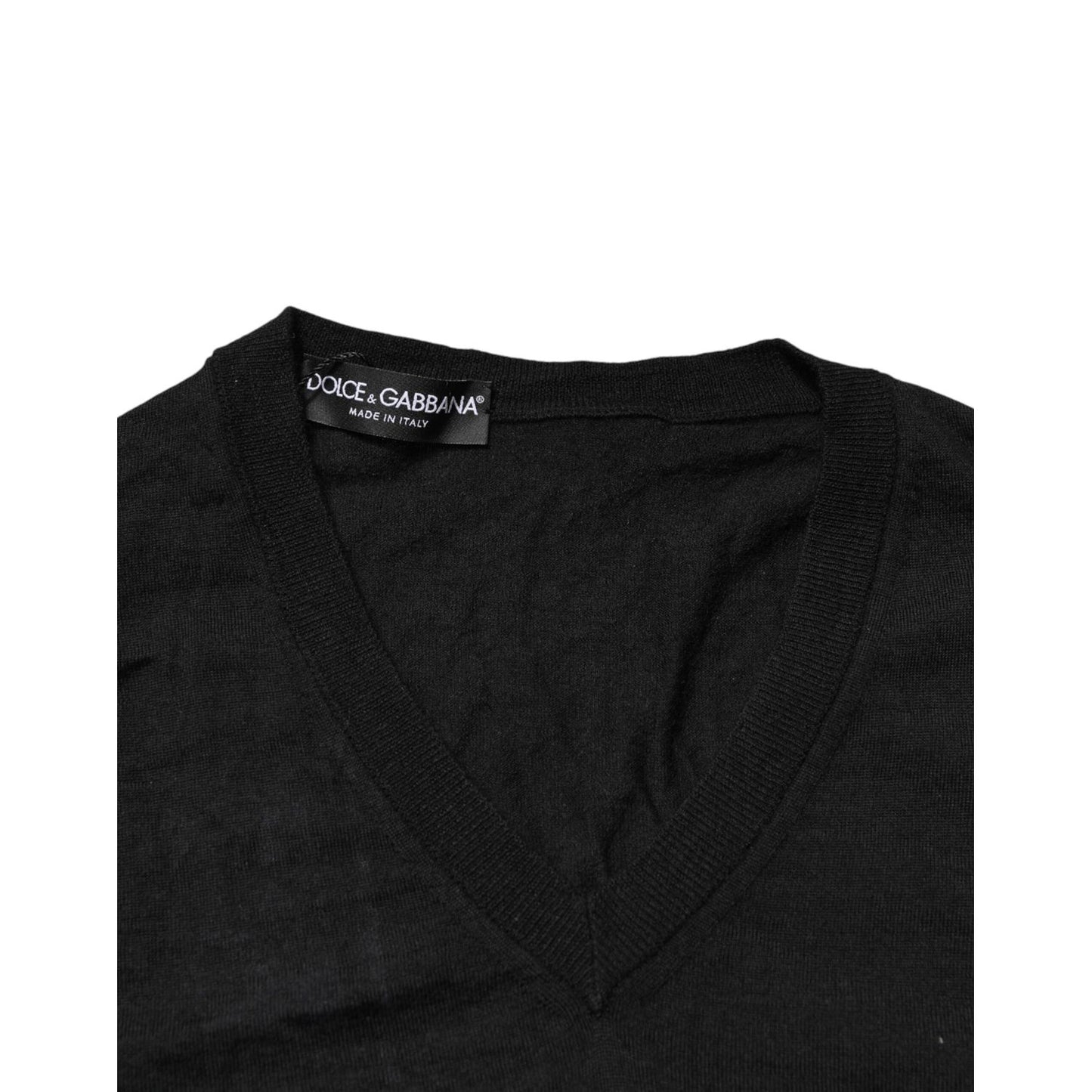 Dolce & Gabbana Black Cashmere V-Neck Men Pullover Sweater