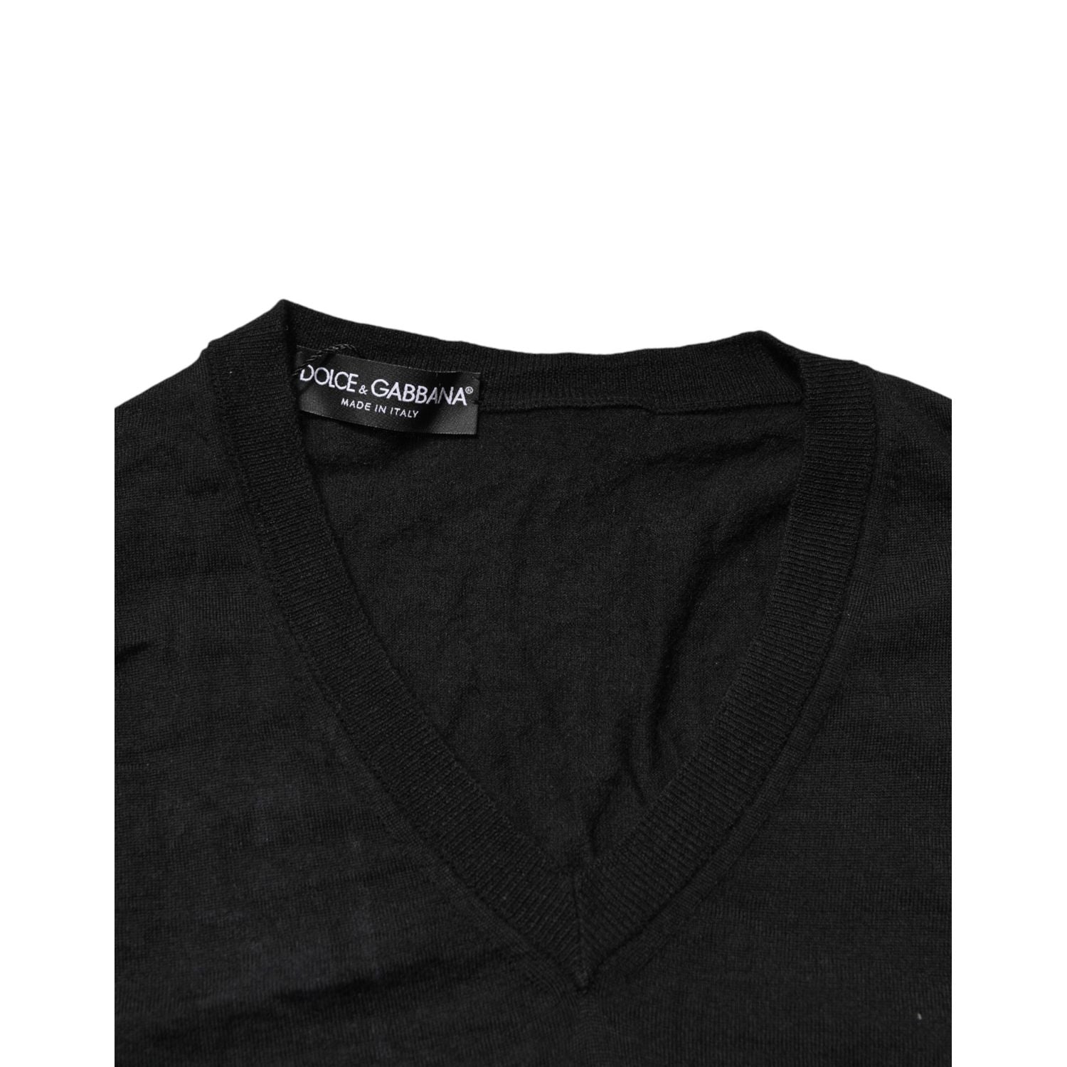 Dolce & Gabbana Black Cashmere V-Neck Men Pullover Sweater