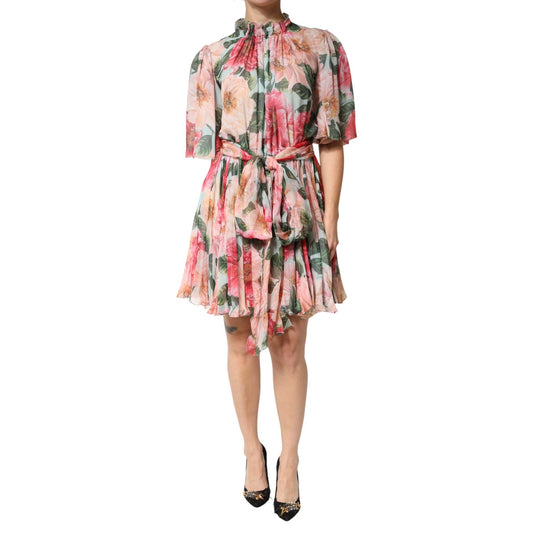 Dolce & Gabbana Multicolor Floral Silk Chiffon Pleated Mini Dress