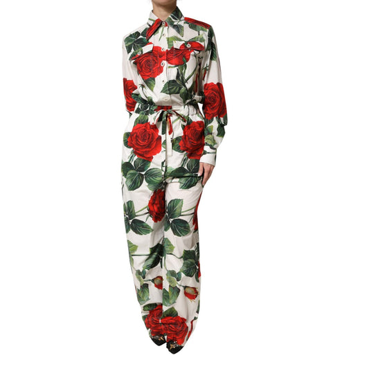 Dolce & Gabbana White Floral Print Cotton Jumpsuit Dress