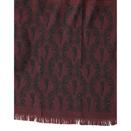 Dolce & Gabbana Maroon Patterned Silk Wrap Foulard Men 133cm x 22cm Scarf