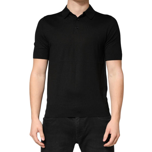 Dolce & Gabbana Black Silk Collared Short Sleeve Polo  T-shirt