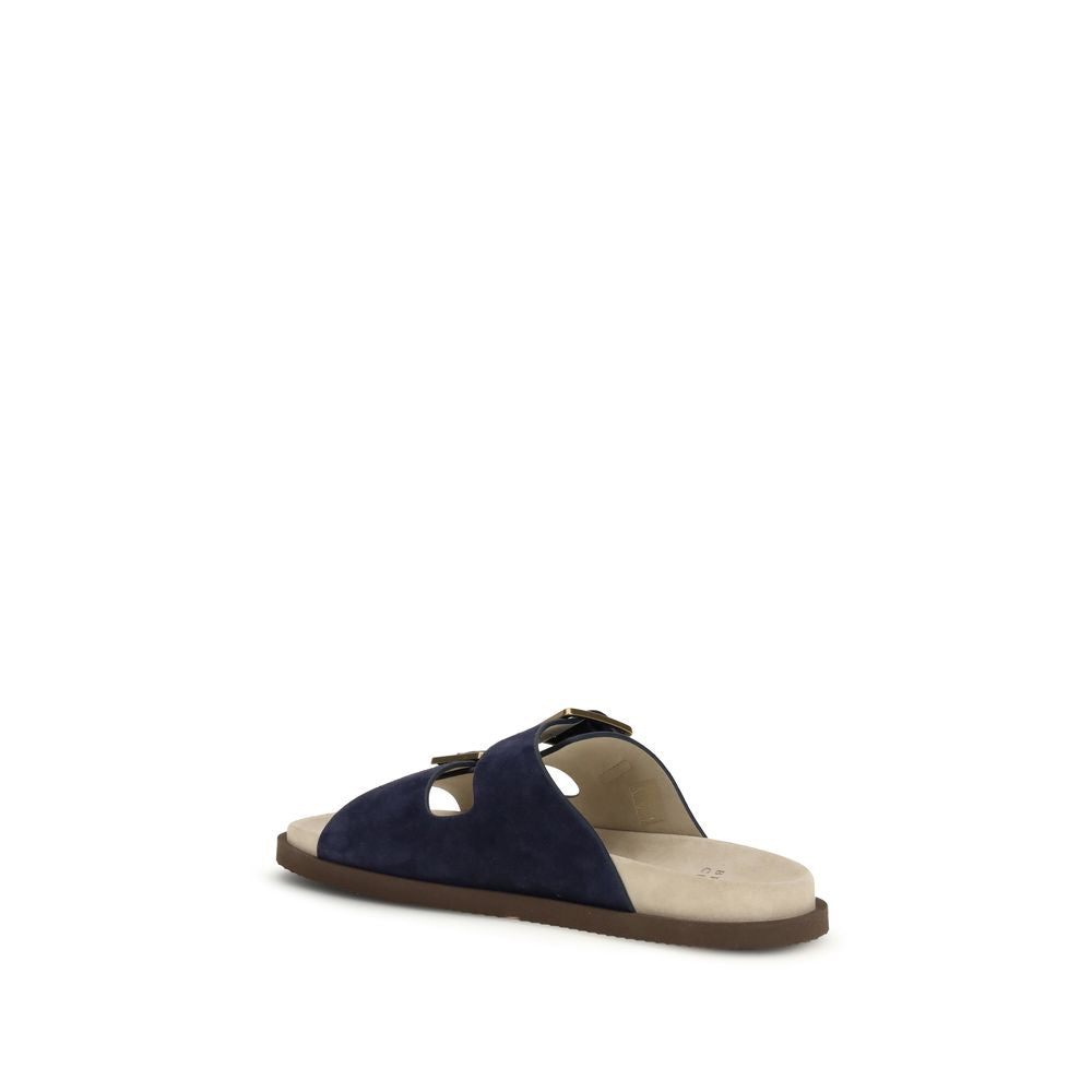 Brunello Cucinelli Black Calf Leather Bos Taurus Flat Sandals
