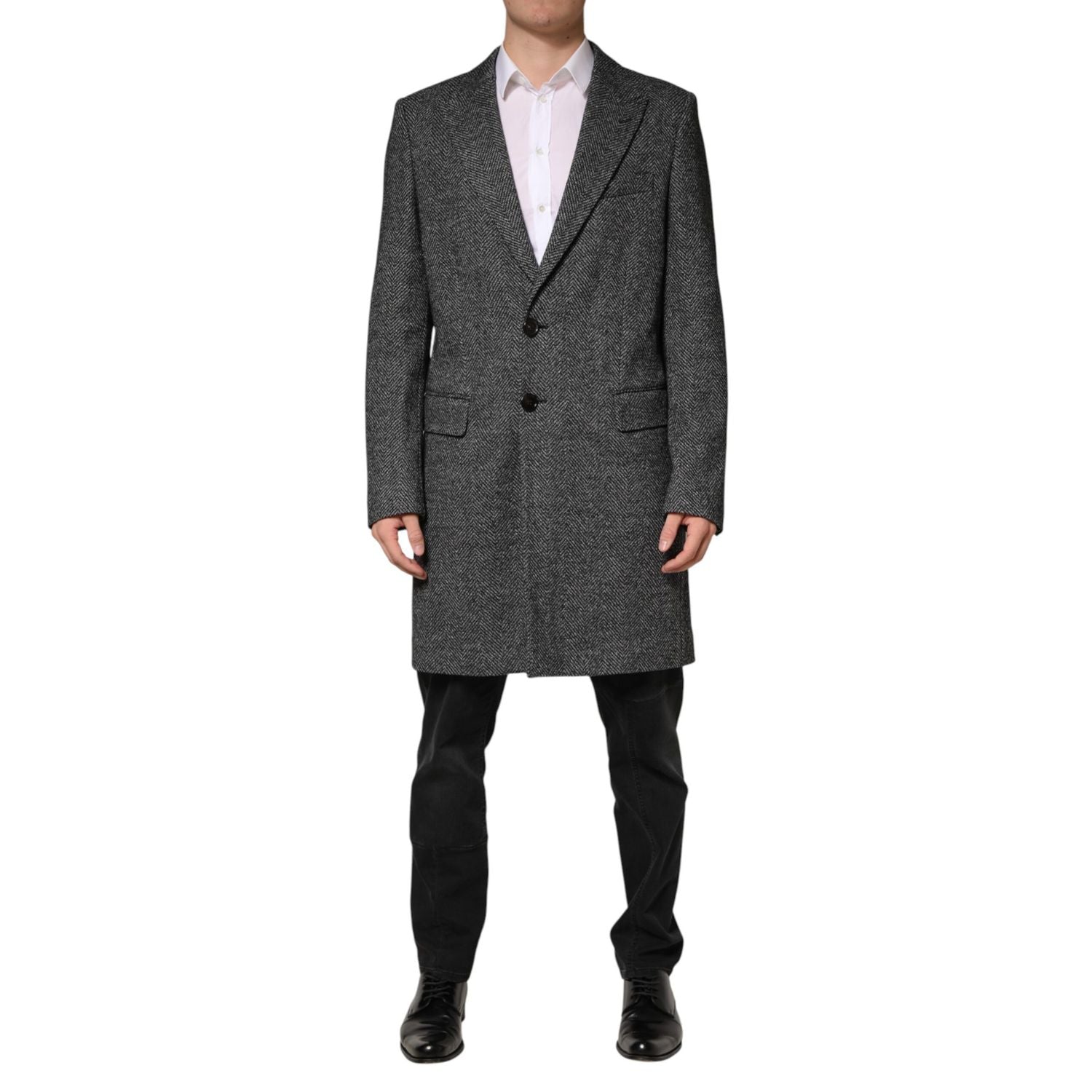 Dolce & Gabbana Gray Wool Blend Long Trench Coat Men Jacket