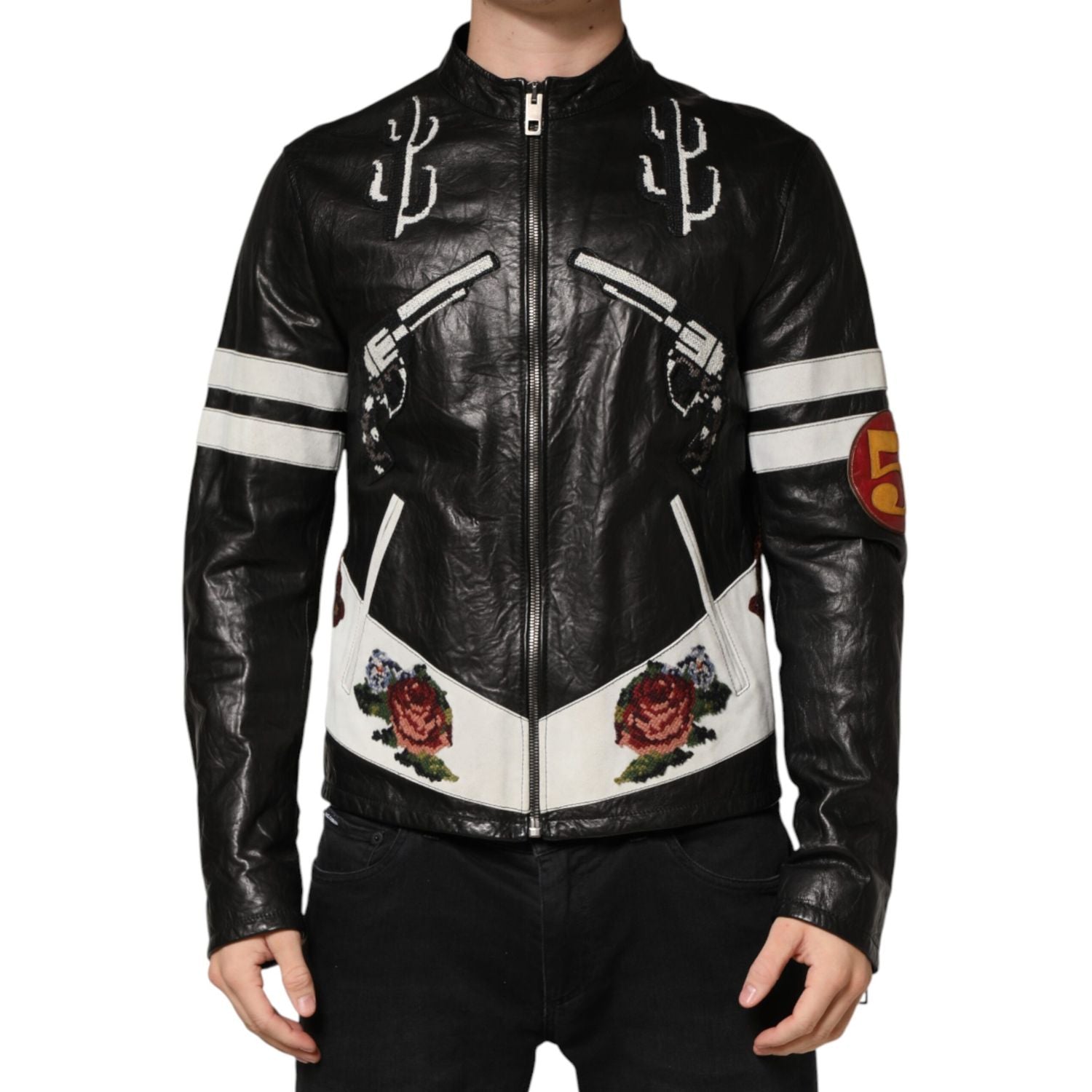 Dolce & Gabbana Black Guns n' Roses FullZip Men Biker Jacket