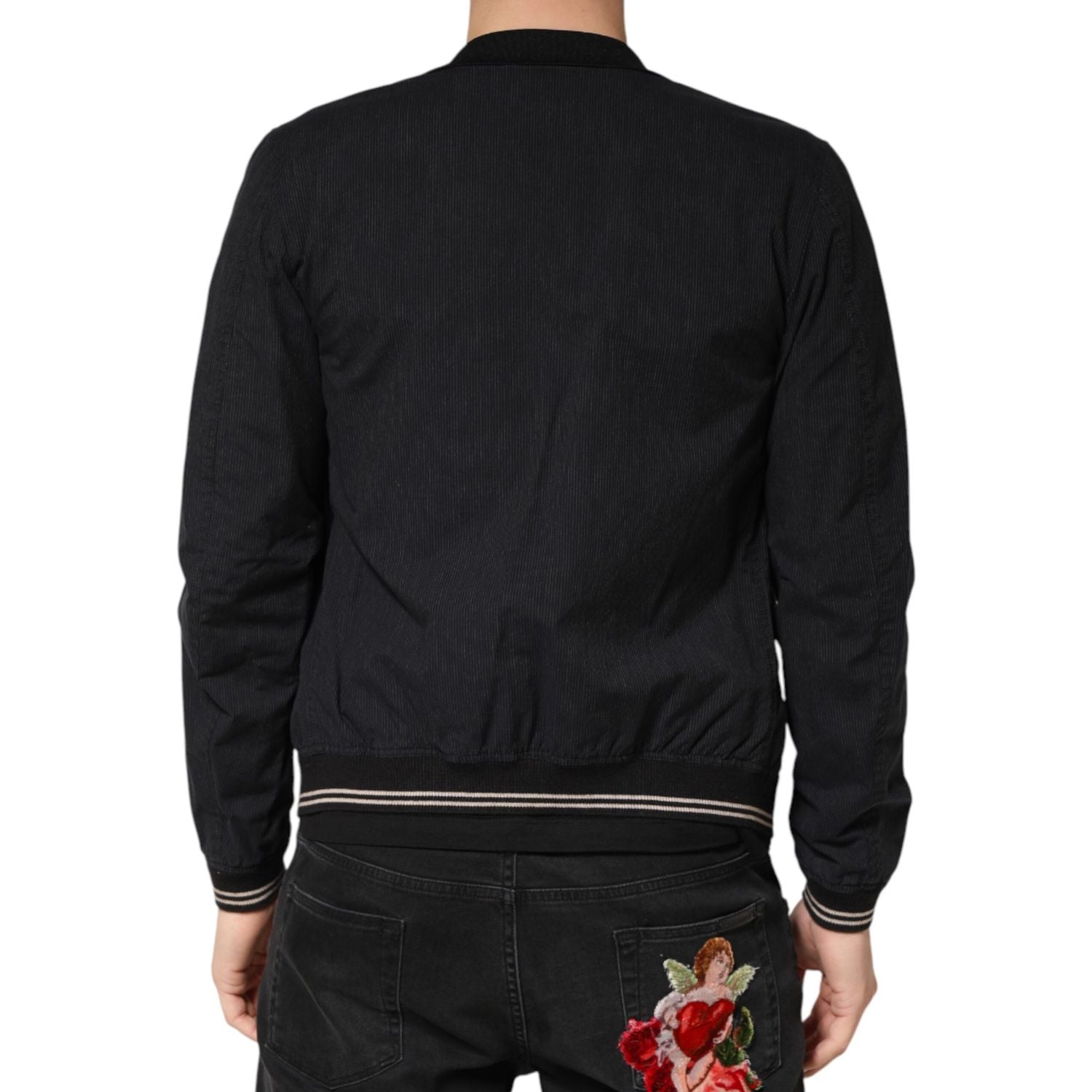 Dolce & Gabbana Dark Blue Cotton Full Zip Bomber Men Jacket