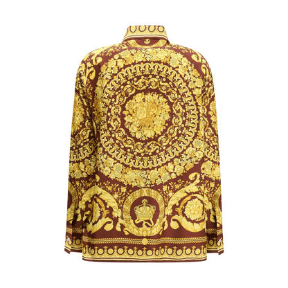 Versace Bordeaux Silk Pattern Shirt 1728,72470364320,Bordeaux,Clothing,IT40 | M,IT42 | L,New with tags,Pattern - Shirts - Clothing,Shirts - Clothing,Versace,Women