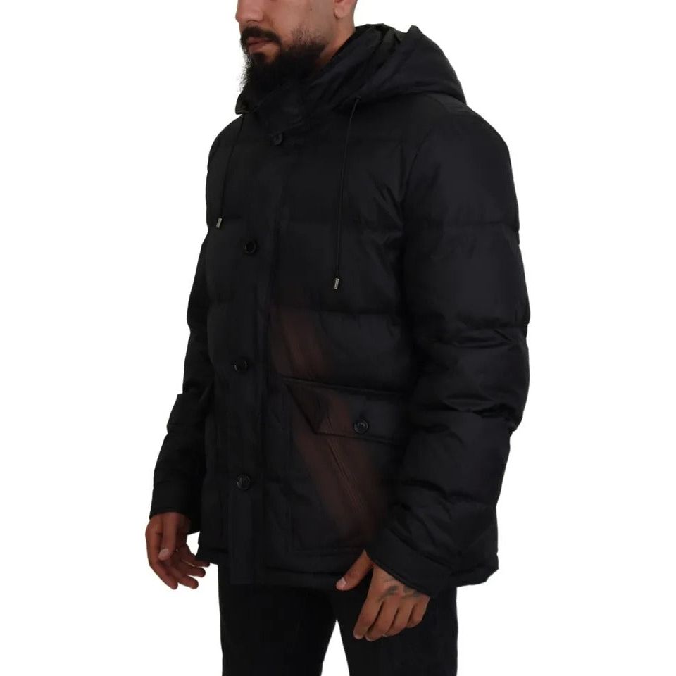 Black Polyester Hooded Parka Coat Winter Jacket