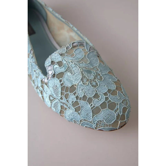 Light Blue Floral Lace Loafers Flats Shoes