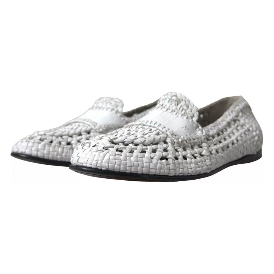 White Woven Leather Men Slip On Loafers Shoes