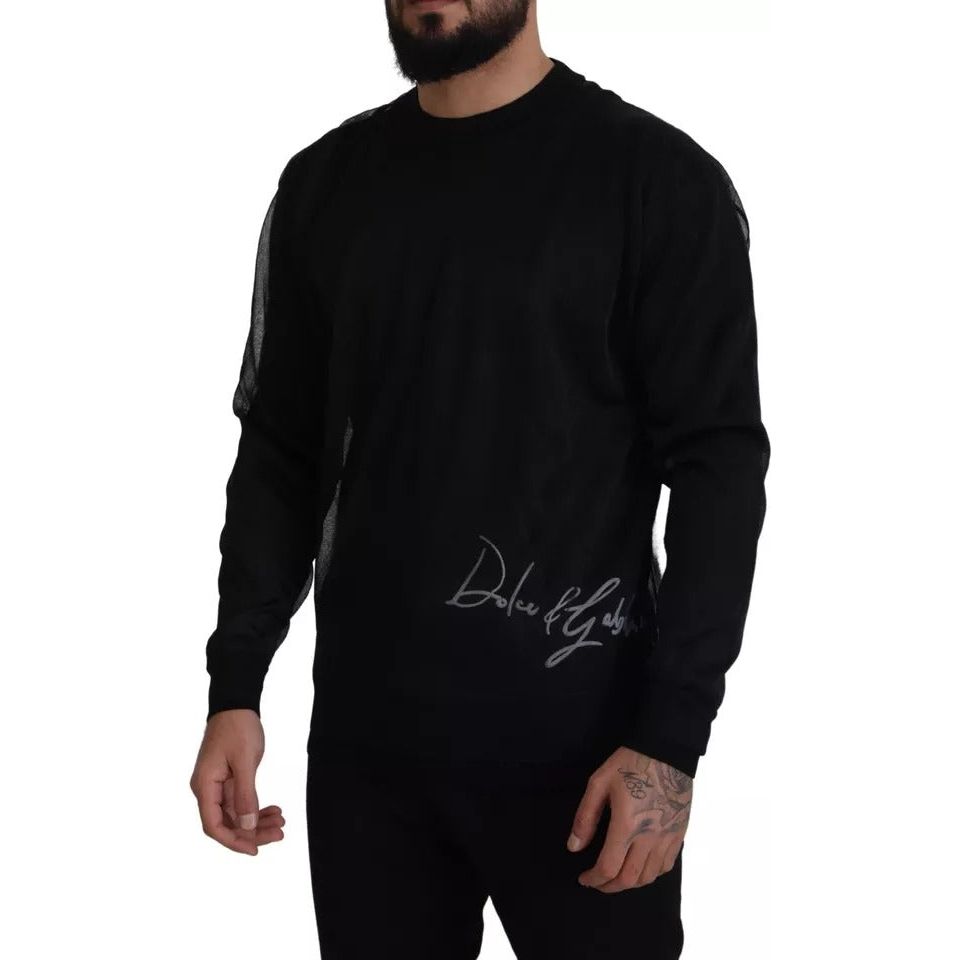 Black Polyester Logo Men Pullover Sweater