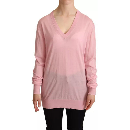Pink V-neck Women Pullover Cashmere Sweater