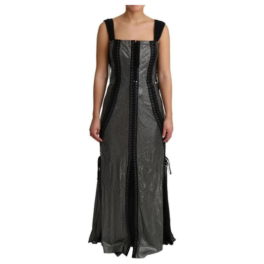 Dolce & Gabbana Black Crystals Lace Up Runway Gown Dress black-crystals-lace-up-runway-gown-dress