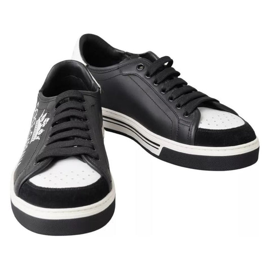 Black Leather Crown Milano Sneakers Casual Shoes