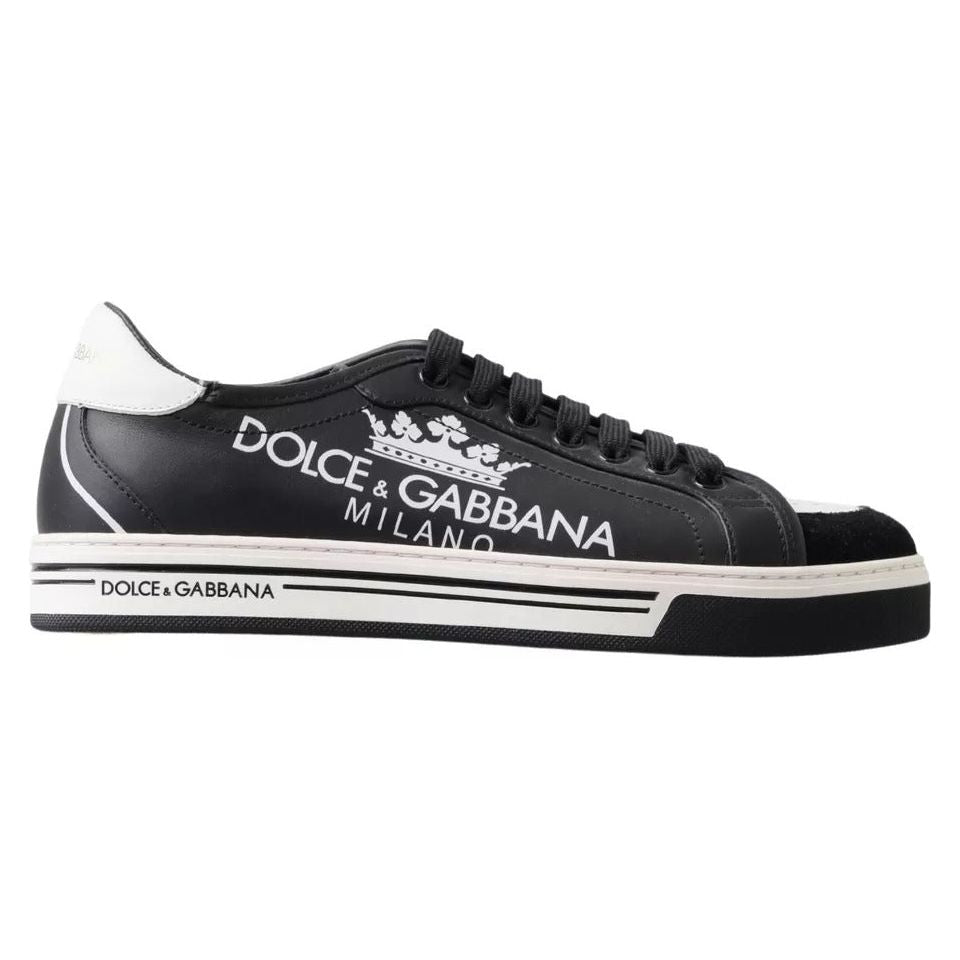 Black Leather Crown Milano Sneakers Casual Shoes