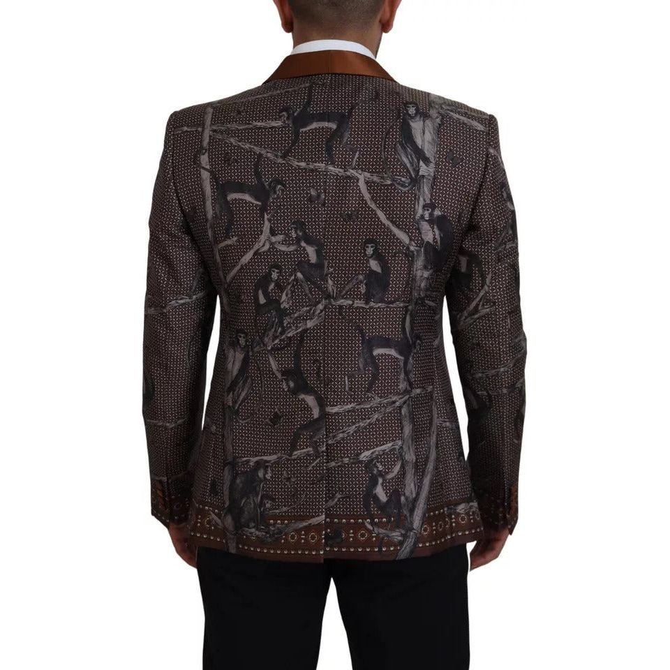 Bronze Monkey Print Silk Slim Jacket Blazer