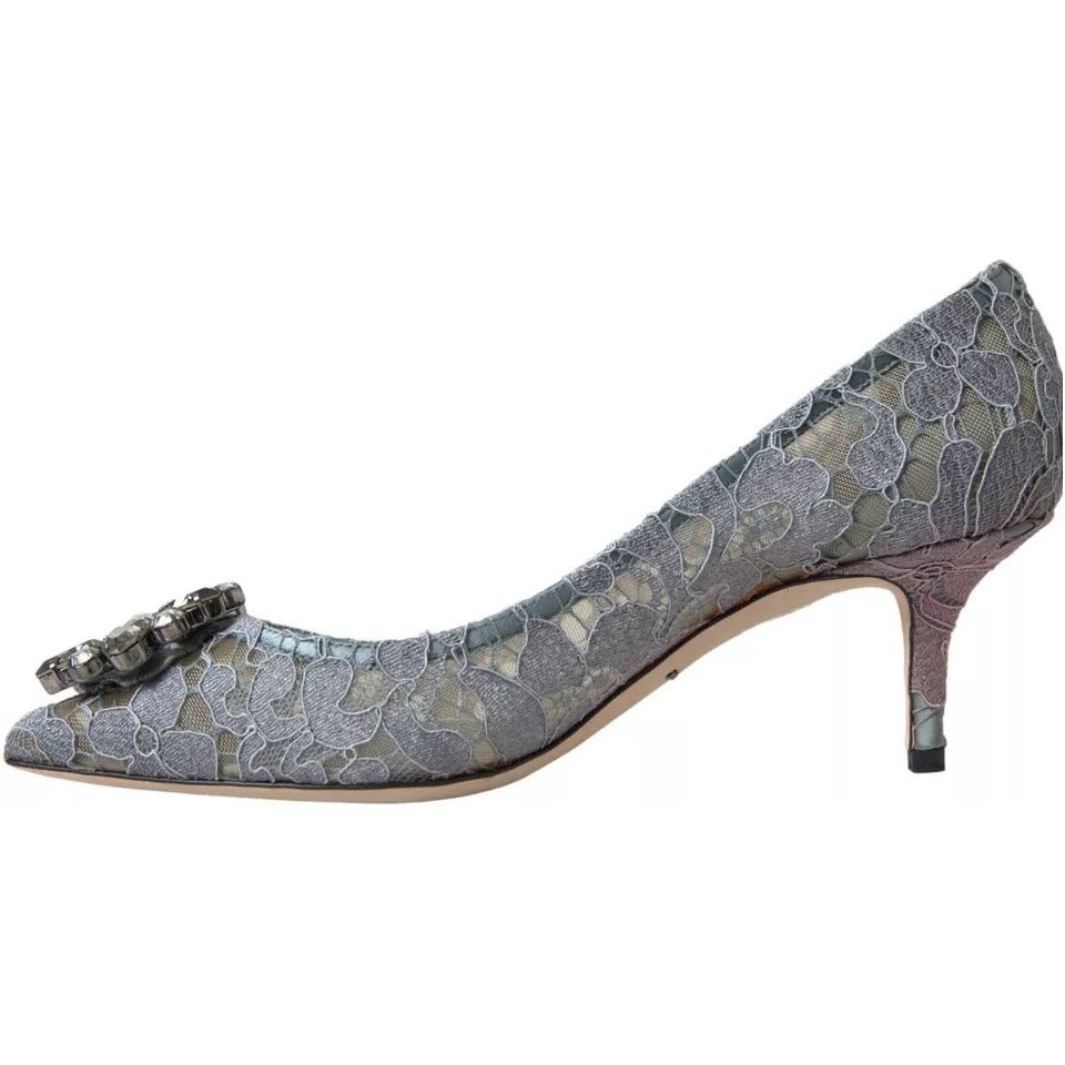 Gray Taormina Lace Crystal Heels Pumps Shoes