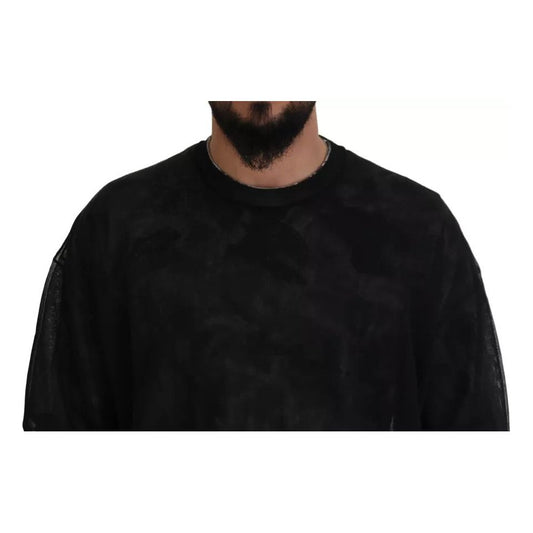 Black Polyester Crewneck Pullover Sweater