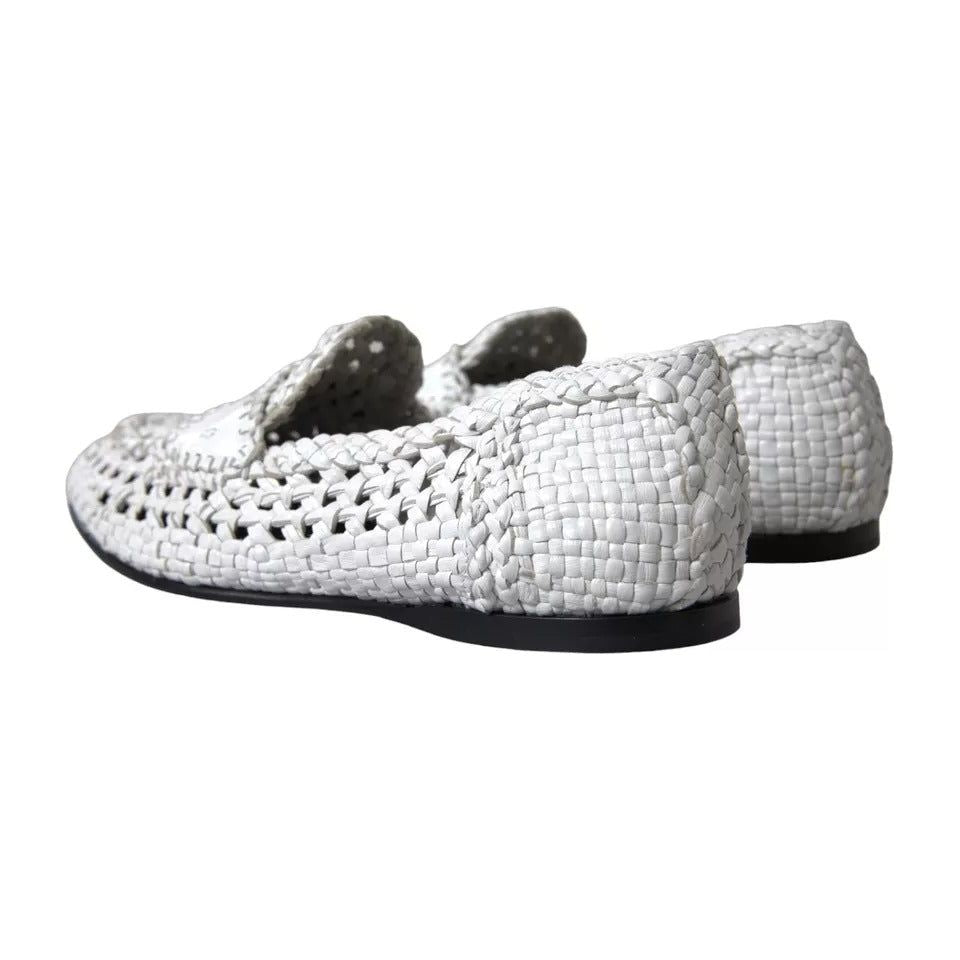 White Woven Leather Men Slip On Loafers Shoes