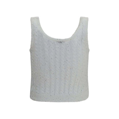 Brunello Cucinelli White Linen Tank Tops