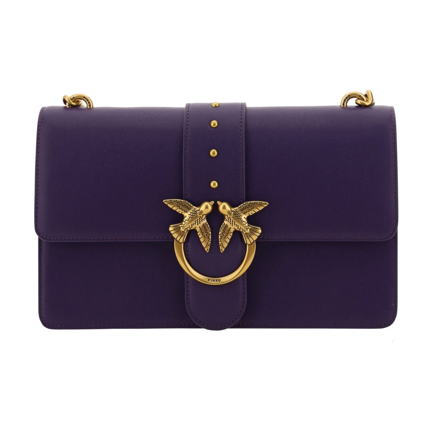 PINKO Elegant Purple Mini Shoulder Bag with Gold Accents purple-leather-love-one-classic-shoulder-bag