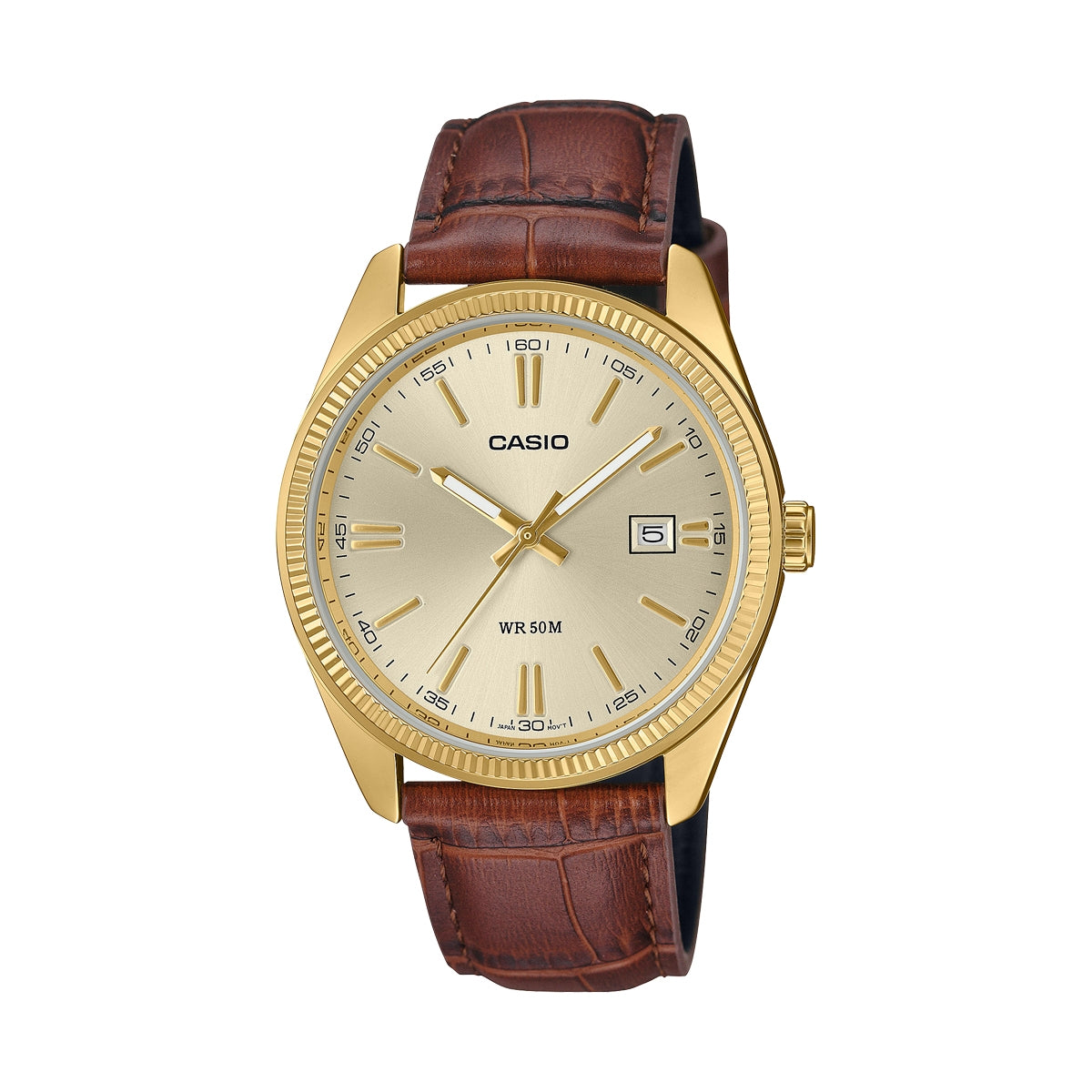 CASIO COLLECTION Mod. DATE GOLD, LEATHER - CHAMPAGNE Gent,READY STOCKED WATCHES,Wristwatch