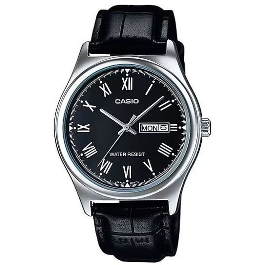 CASIO COLLECTION Mod. DAY DATE, ROMAN INDEXES. LEATHER - BLACK Gent,READY STOCKED WATCHES,Wristwatch
