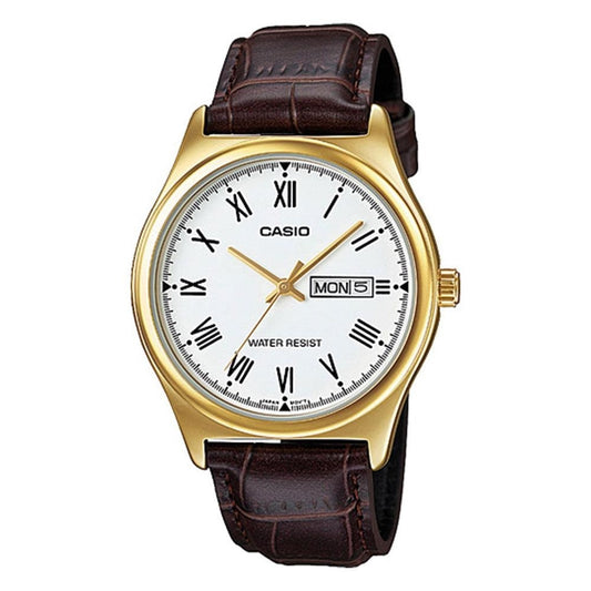CASIO COLLECTION Mod. DAY DATE ROMAN INDEXES, LEATHER - GOLD Gent,READY STOCKED WATCHES,Wristwatch