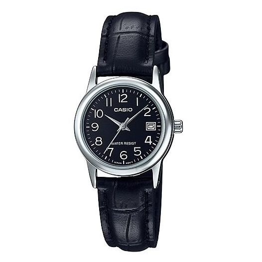 CASIO COLLECTION Mod. LADY DATE SILVER. LEATHER - BLACK WATCHES