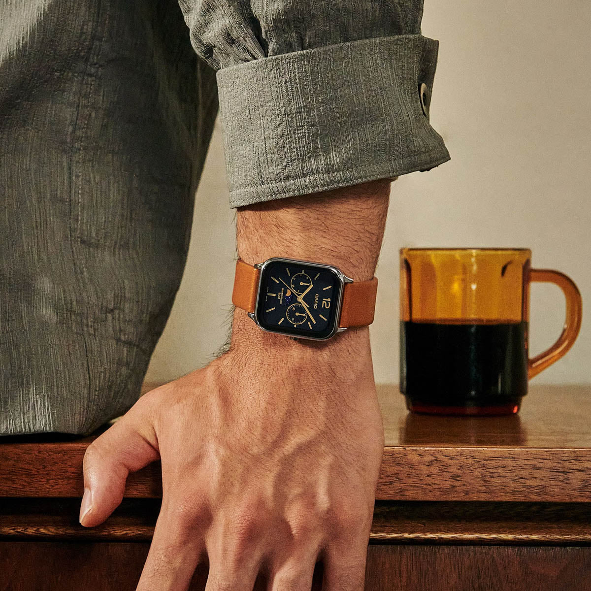 CASIO COLLECTION Mod. MOONPHASES LEATHER - BLACK READY STOCKED WATCHES,Unisex,Wristwatch